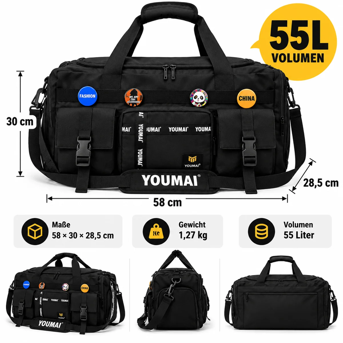 Sport-Reise und Fitnesstasche mit Rucksack in einem - 55 l – Bild 2